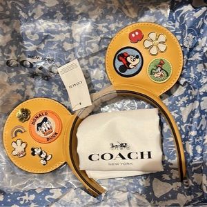 NWT COACH VHTF, RARE Mickey Friends Leather Ears Headband Disneyland 50th Paris